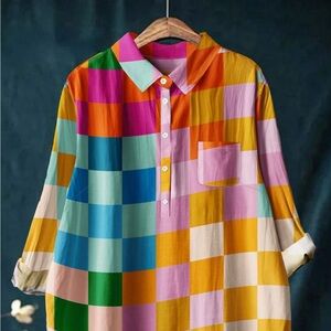 Colorful Checkered Button-Up Shirt